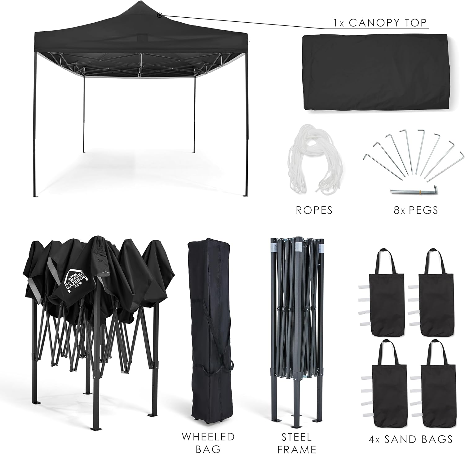 All Seasons Gazebos 3x4.5m vollständig wasserdichtes Faltpavillon - Schwarz
