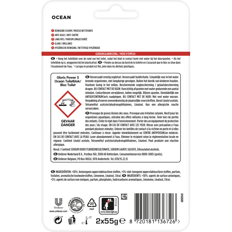 Glorix Power5 ocean duo pack wc-blok 2-pack
