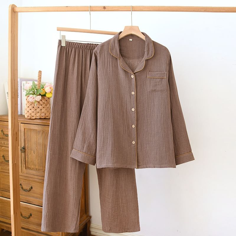 Somnus - Pyjamaset: effen top met lange mouwen + broek