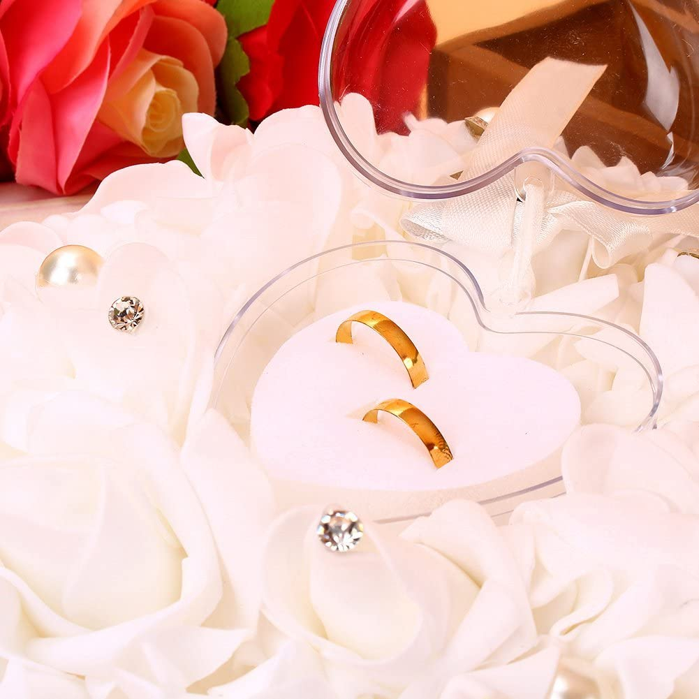 (18x18cm) Rosen Herz Ringschatulle Schmuck Organizer Box für Hochzeits Ringe - Weiss