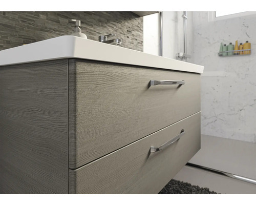 Pelipal Kumba badkamermeubelset (B x H x D): 167 x 200 x 51 cm, grafiet getextureerde fronten, 5-delige set inclusief mineraal gegoten wastafel, halfhoge kast, onderkast en bovenkast (99.1070225193)