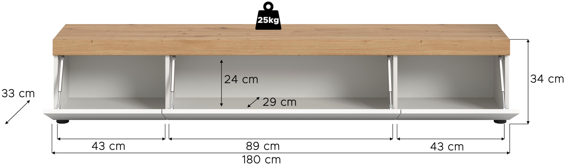 INOSIGN Lowboard »Svala, Breite 180 cm, 3 Klappen, 3 Fächer« 1 Stk. tlg. 3 Klappen, Lowboard, TV-Möbel, Wohnschrank