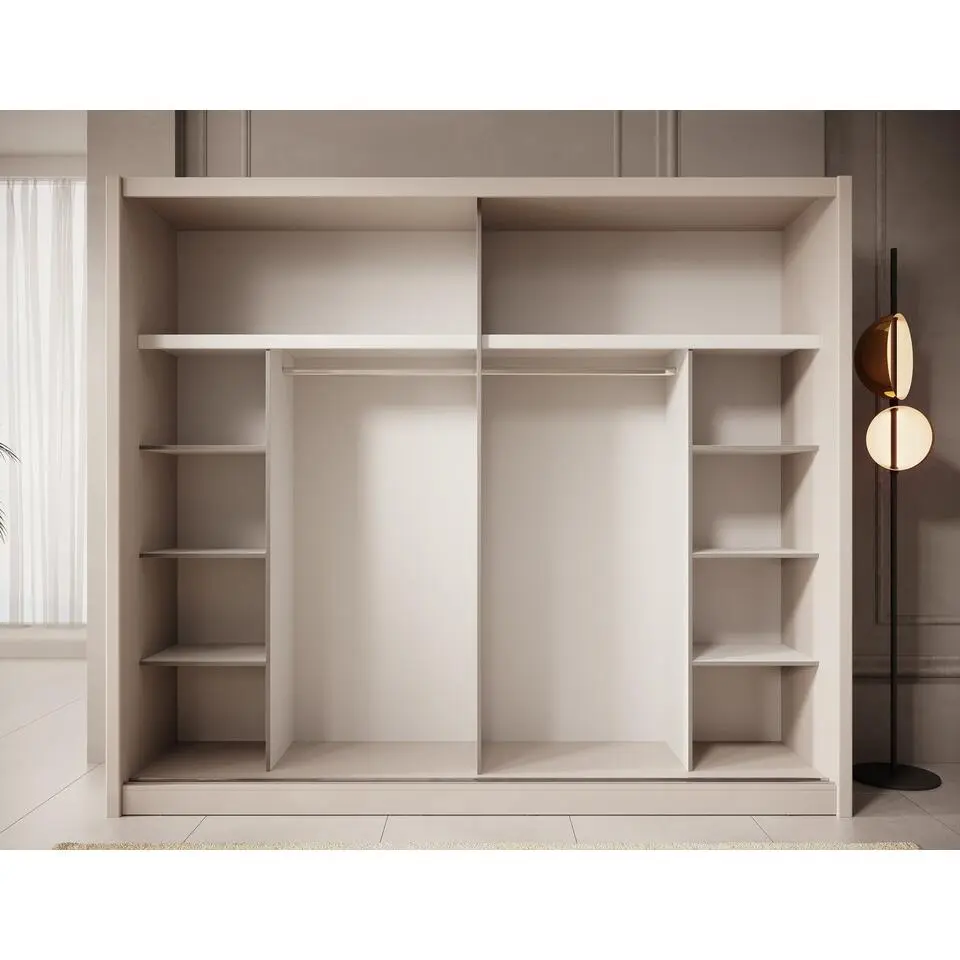 Meubella - Kledingkast Azul - Beige - 251 cm - Met spiegel