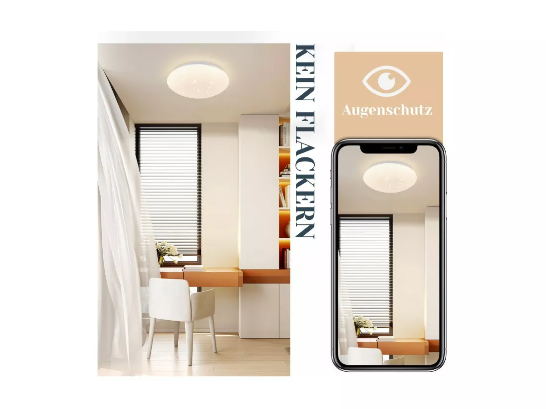 NETTLIFE Plafonnier LED 25 cm rond 12 W 4000 K cuisine chambre couloir ciel étoilé blanc neutre pour enfant escalier