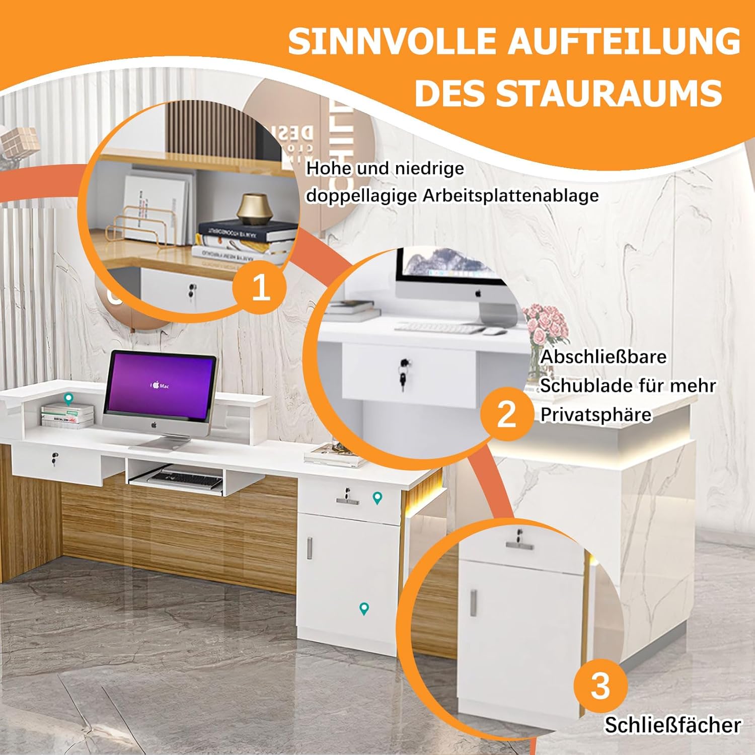 Empfangstisch,Empfangstheke Rezeption,Reception Desk Salon,Empfangstresen Holz,mit Abschließbarer Schublade Tastaturablage,für Firmenhallen Hotelrezeptionen 160×60×100cm