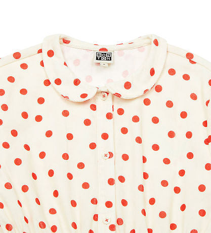 Bonton Kjole - Fløjl - Frida - Creme m. R?de Prikker
