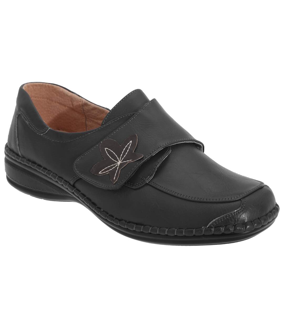 Boulevard - Chaussures larges à sangle à scratch - Femme (Noir) - UTDF1011