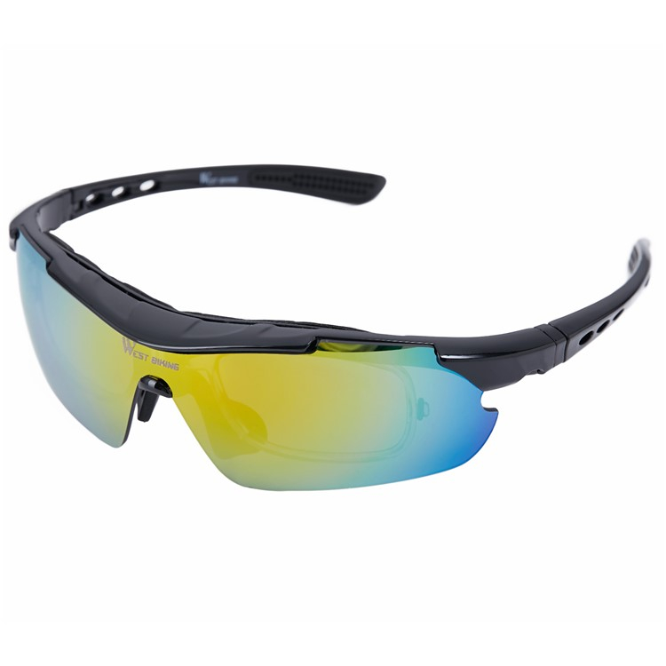 West Biking - Polarisierte UV Sportbrille Fahrrad Sonnenbrille inkl. 5 Wechselgläser   Etui - Schwarz