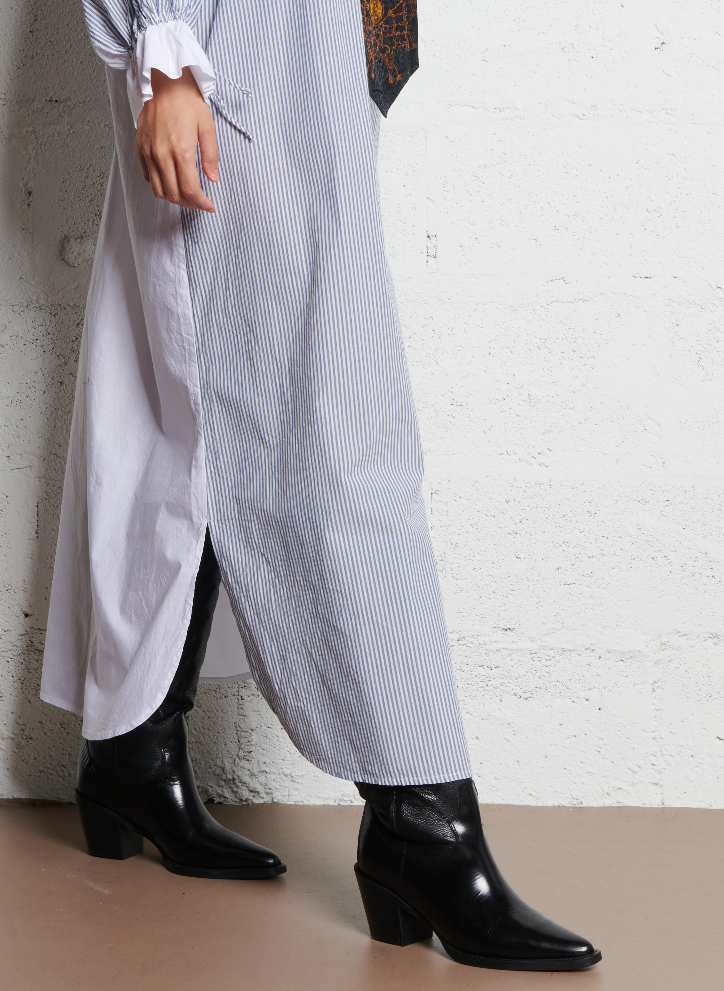 WIKI - Robe longue droite col V en coton | Gris