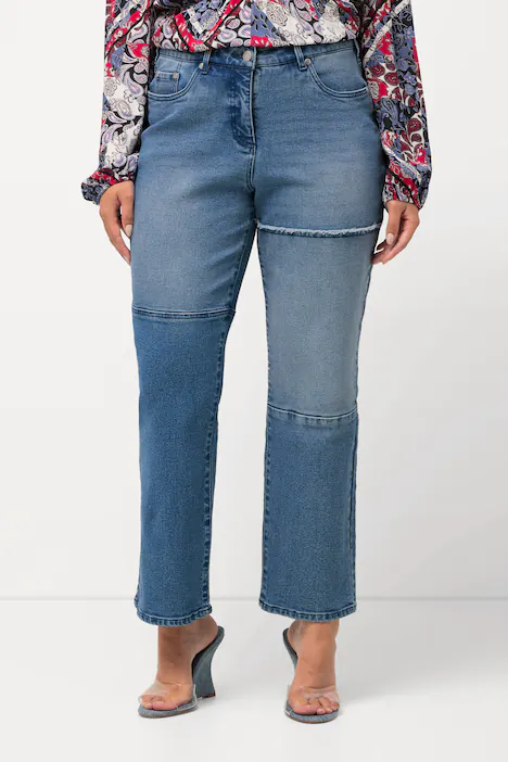 Jeans Mandy, Patchlook, Schmucknhte, weites Bein, blue denim