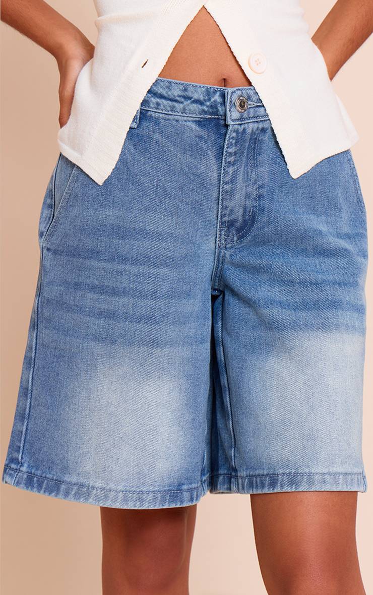 Mid Blue Wash Short En Jean Petite Taille