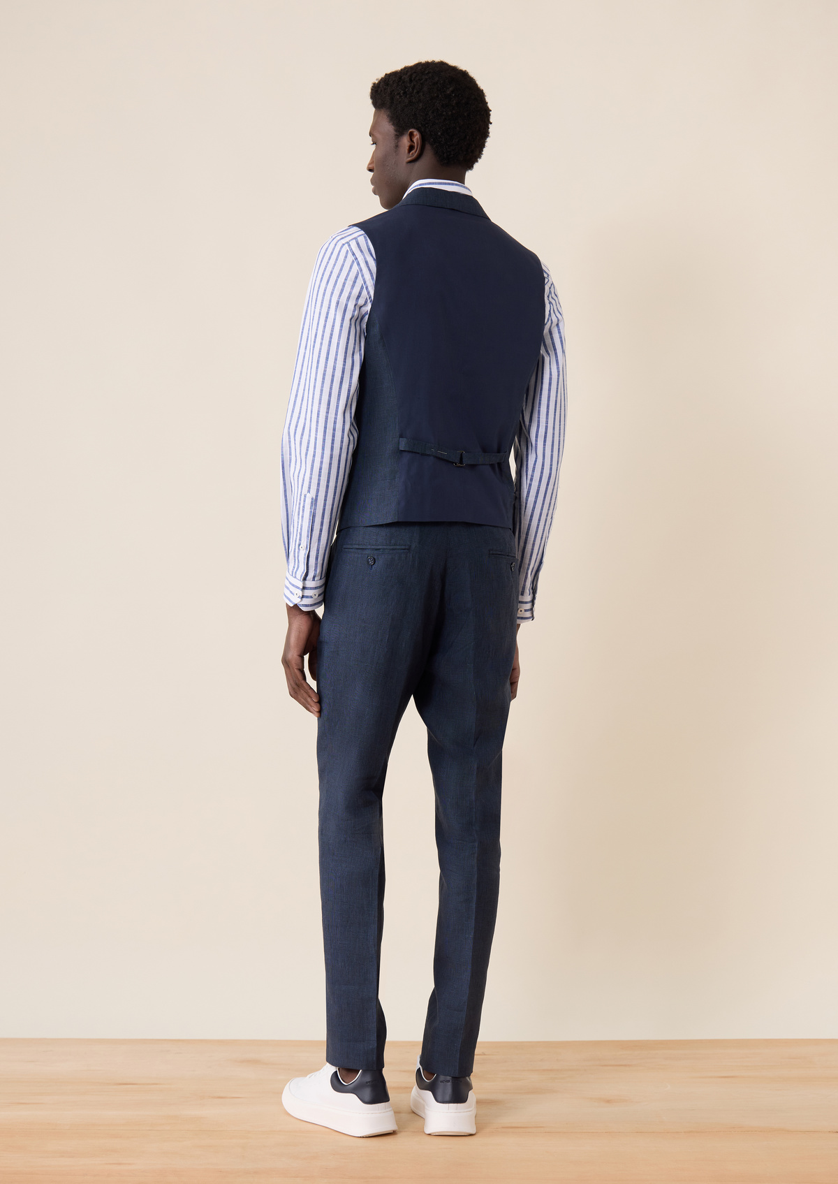 Pantalon coordonnable Slim en lin bleu marine Prince de Galles