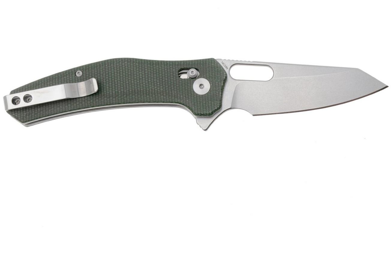 QSP Knife Emu 164-B1, Stonewashed 14C28N, Green Micarta, zakmes