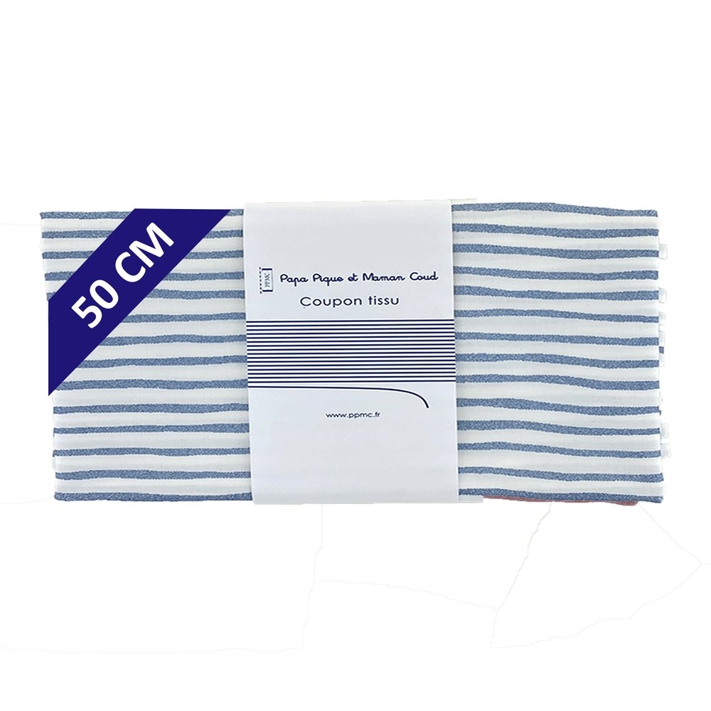 Coupon Tissu 50 Cm Rayé Bleu Blanc