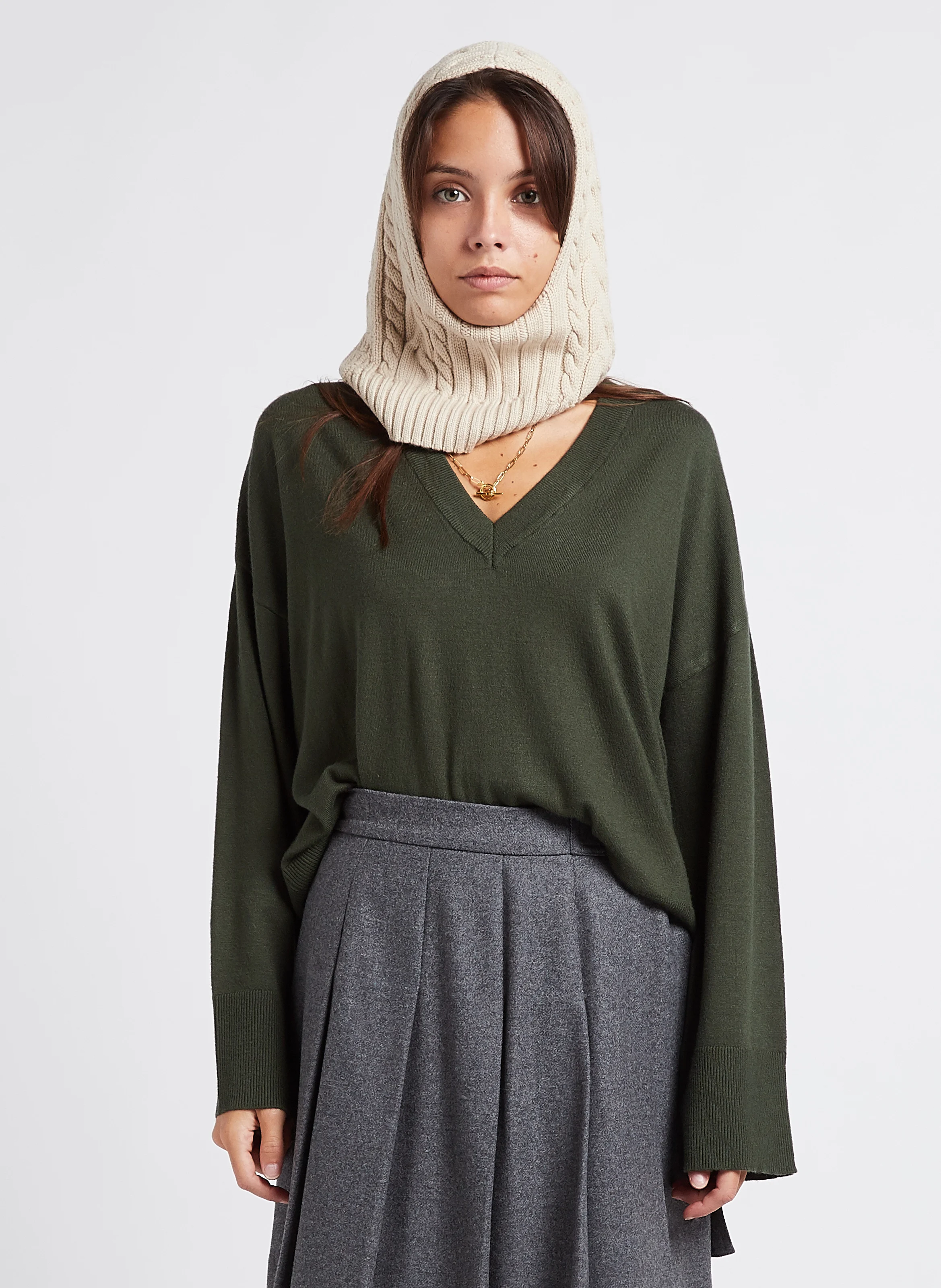 RACHELLE - Pull col V en maille mélangée | Vert