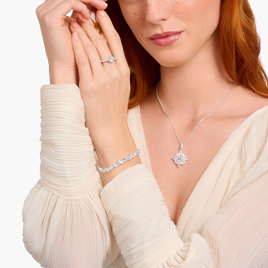 Thomas Sabo Heritage Glam White Tennisarmband mit 31 weissen Steinen Silber