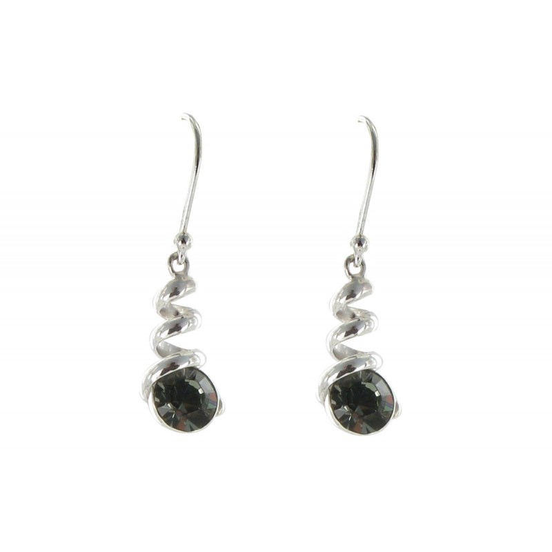 Boucles d'Oreilles Argent Crochet Tourbillon et Strass Gris