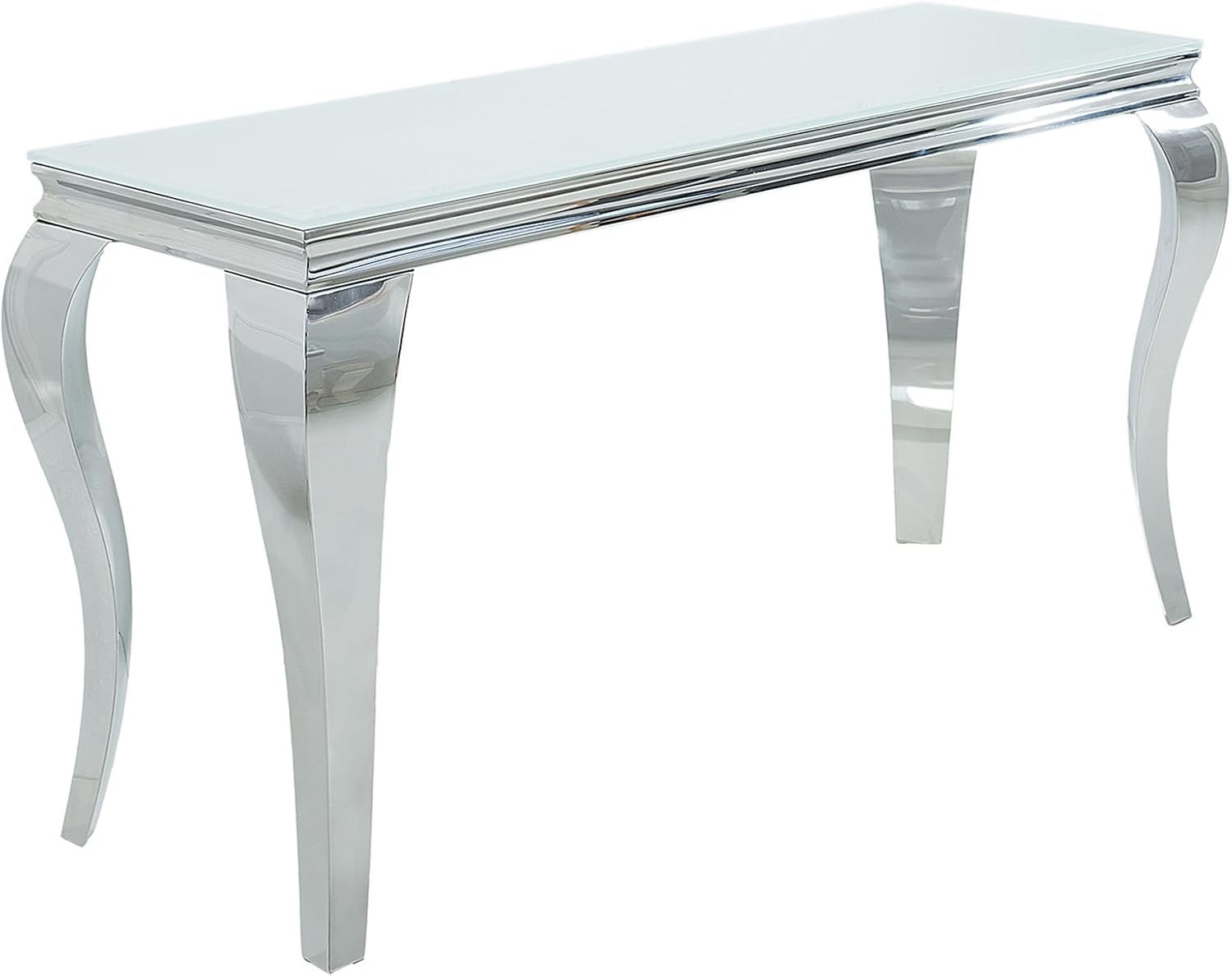 Riess Ambiente Eleganter Konsolentisch MODERN BAROCK 140cm weiß Opalglas Edelstahlbeine Beistelltisch Tisch Konsole