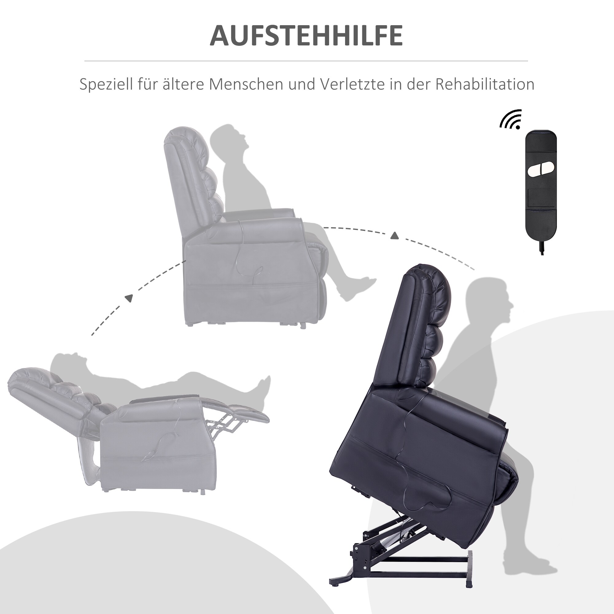 HOMCOM Massagesessel mit Aufstehhilfe schwarz 82L x 96B x 107H cm