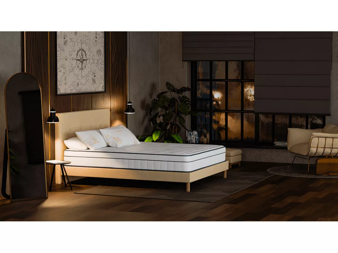 Matelas 160x200 Thalassa Hybride : Ressorts Ensachés - Mémoire de Forme Haute Qualité - Mal de Dos - Ferme - Confortable - Promotos Douce Lune
