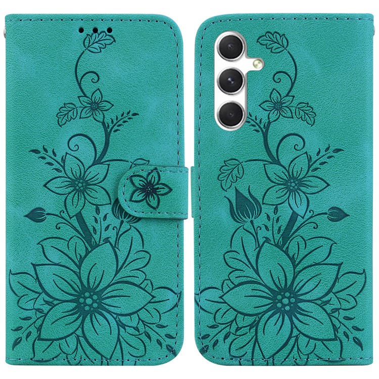 Samsung Galaxy S25  Plus Leder Tasche Wallet - Blumen Imprint - Türkis