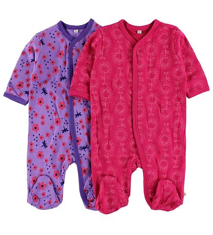 Pippi Baby Strampler mit Fuß - 2er-Pack - Lila/Pink m. Print