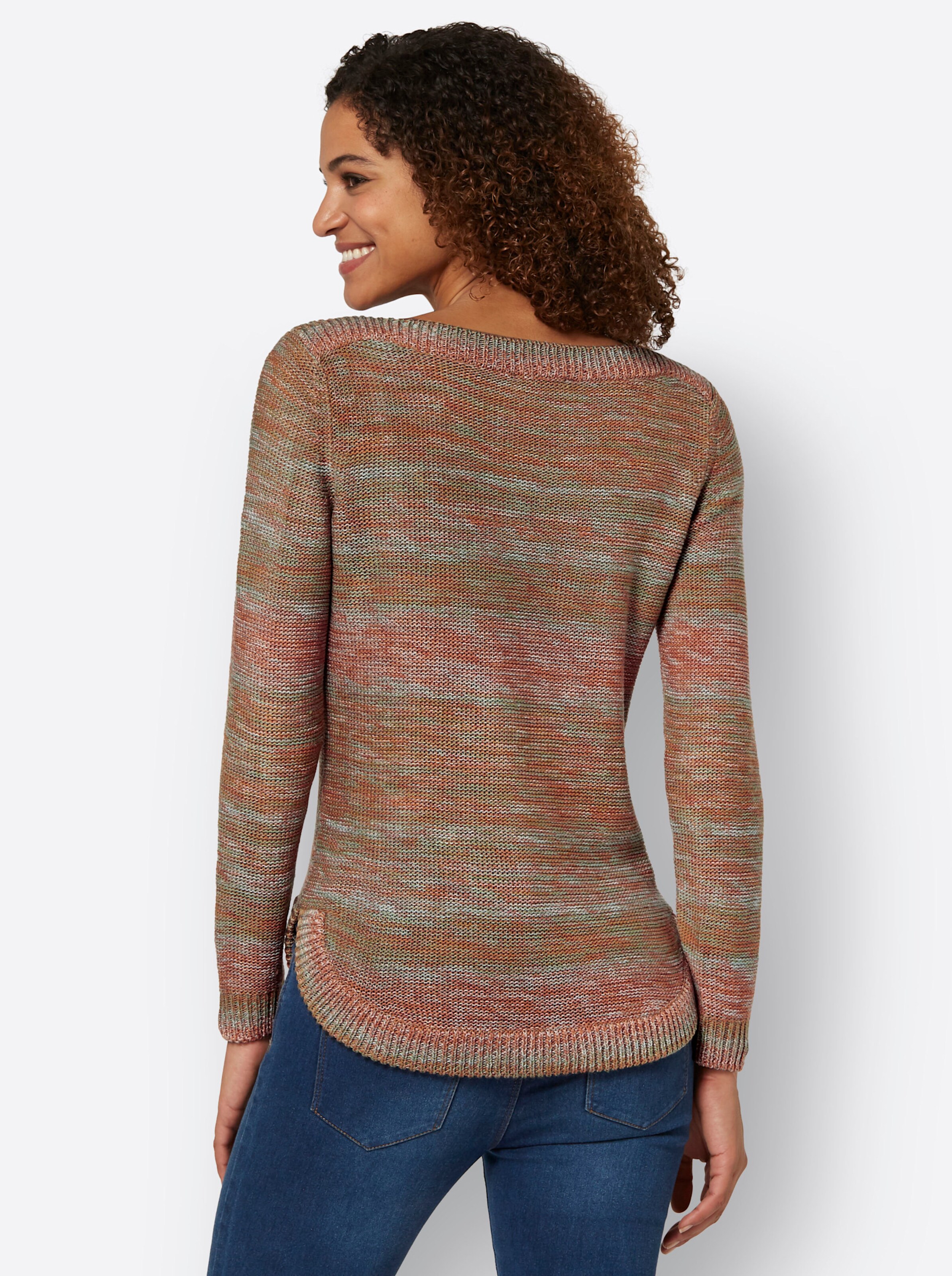 Strickpullover in papaya-salbei-meliert