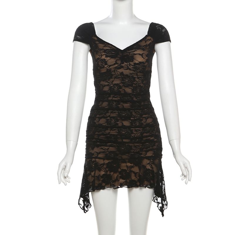 HERMITAKH - Off Shoulder kanten mini-bodyconjurk