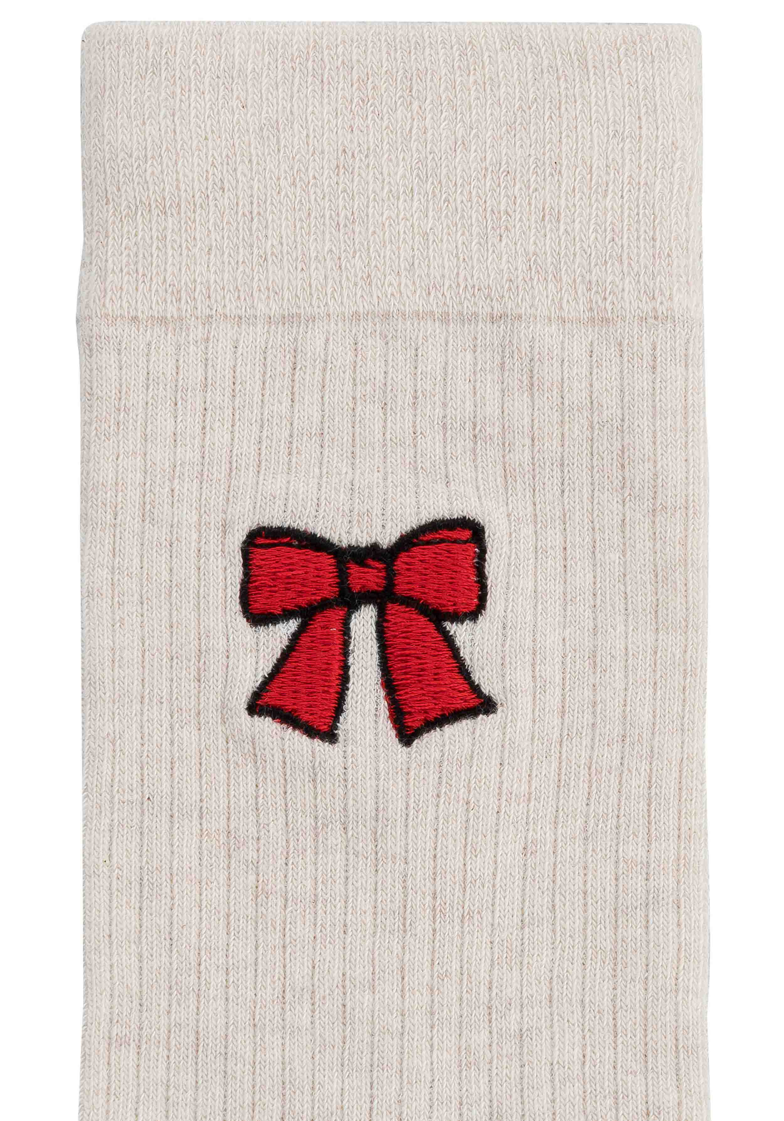 Mela 1er-Pack Socken Ribbed mit Stickerei Cream Melange/Bow