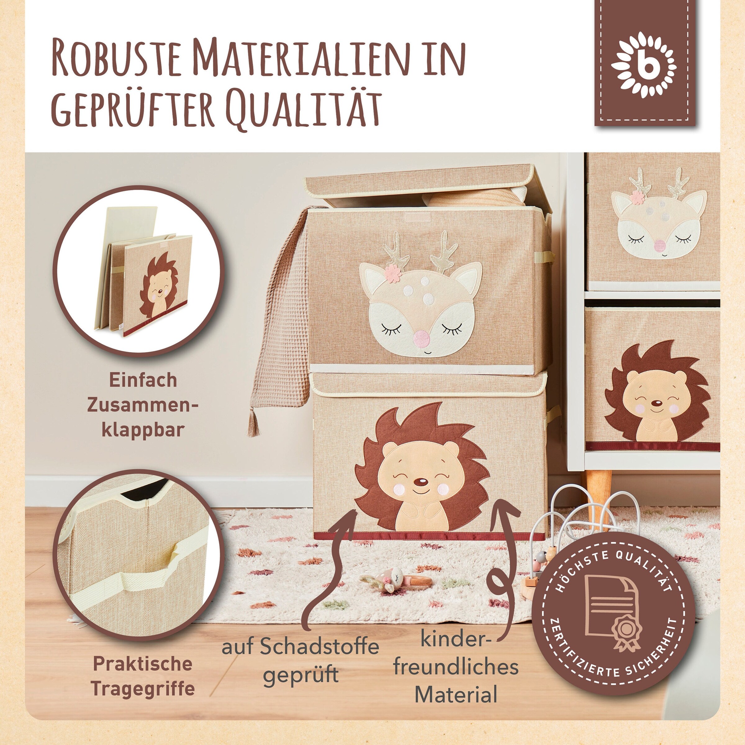 Bieco Aufbewahrungsbox mit Deckel Igel Piksi Blau