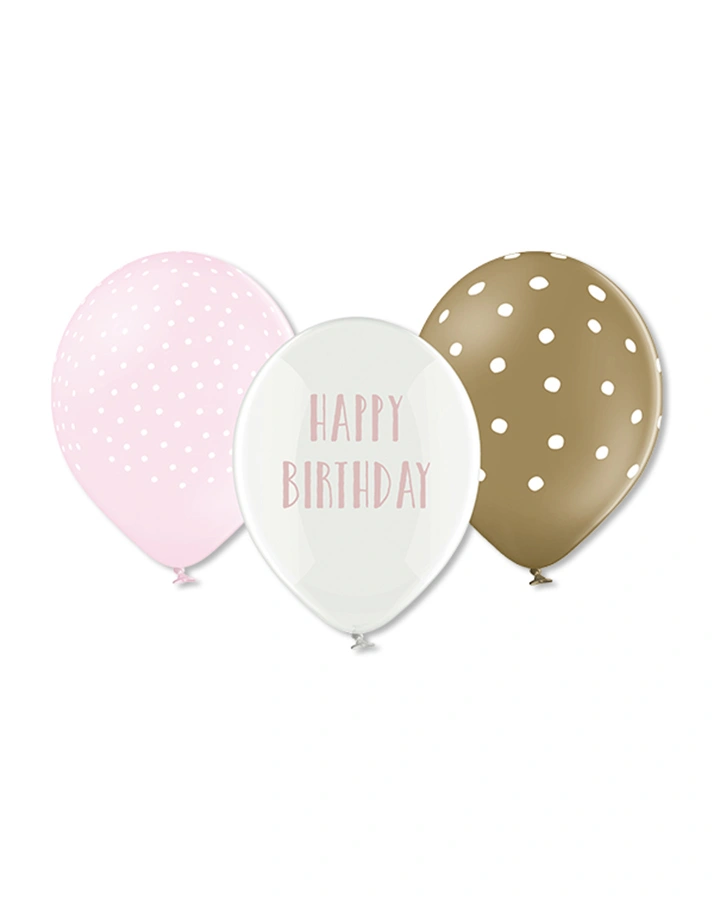 Luftballons HAPPY BIRTHDAY 12-teilig in rosa/braun