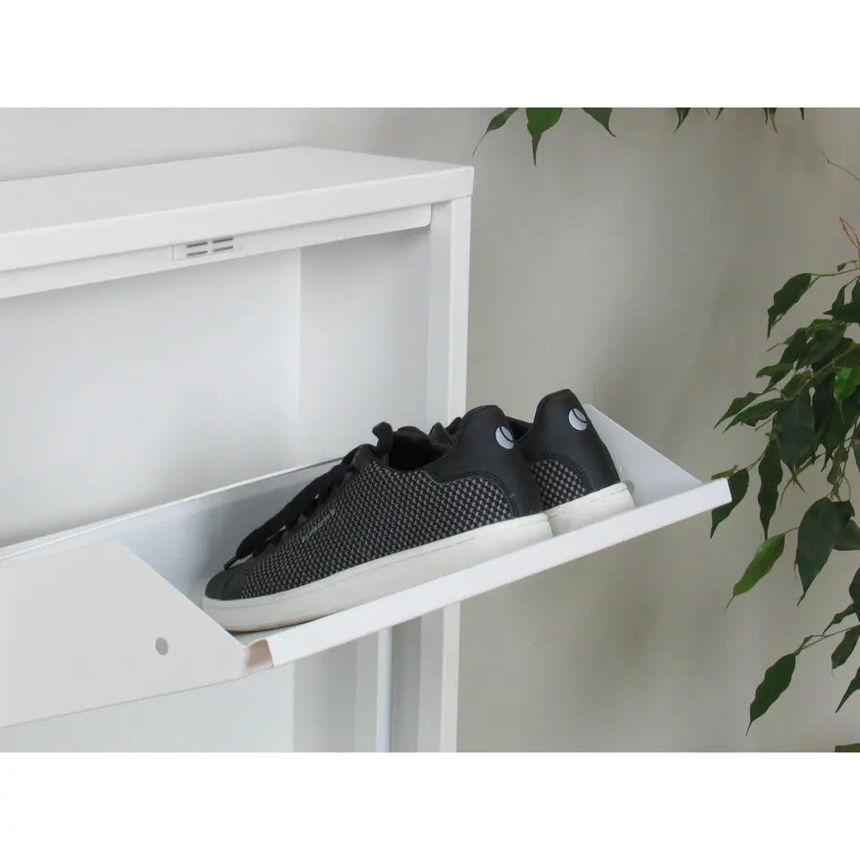 Hioshop Pisa schoenenkast wit metaal met 3 vakken - set van 2