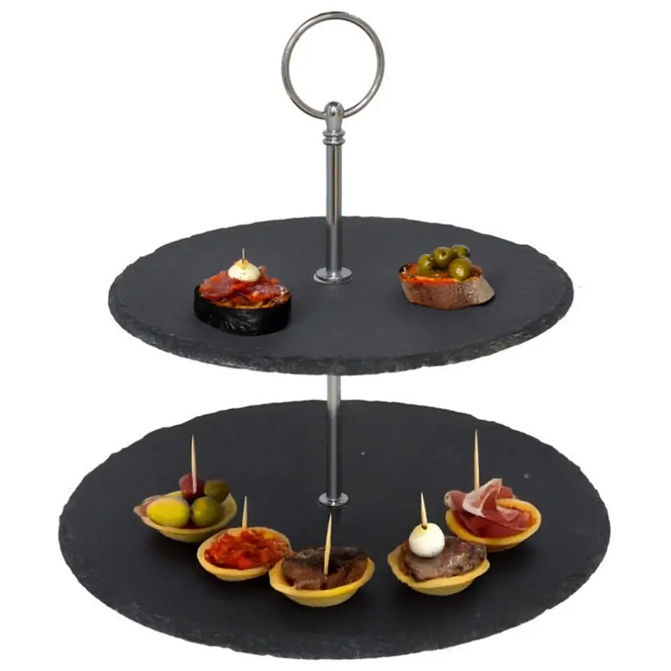 Gerimport Etagere - 2-laags - leisteen en chroom - 20 x 25 cm