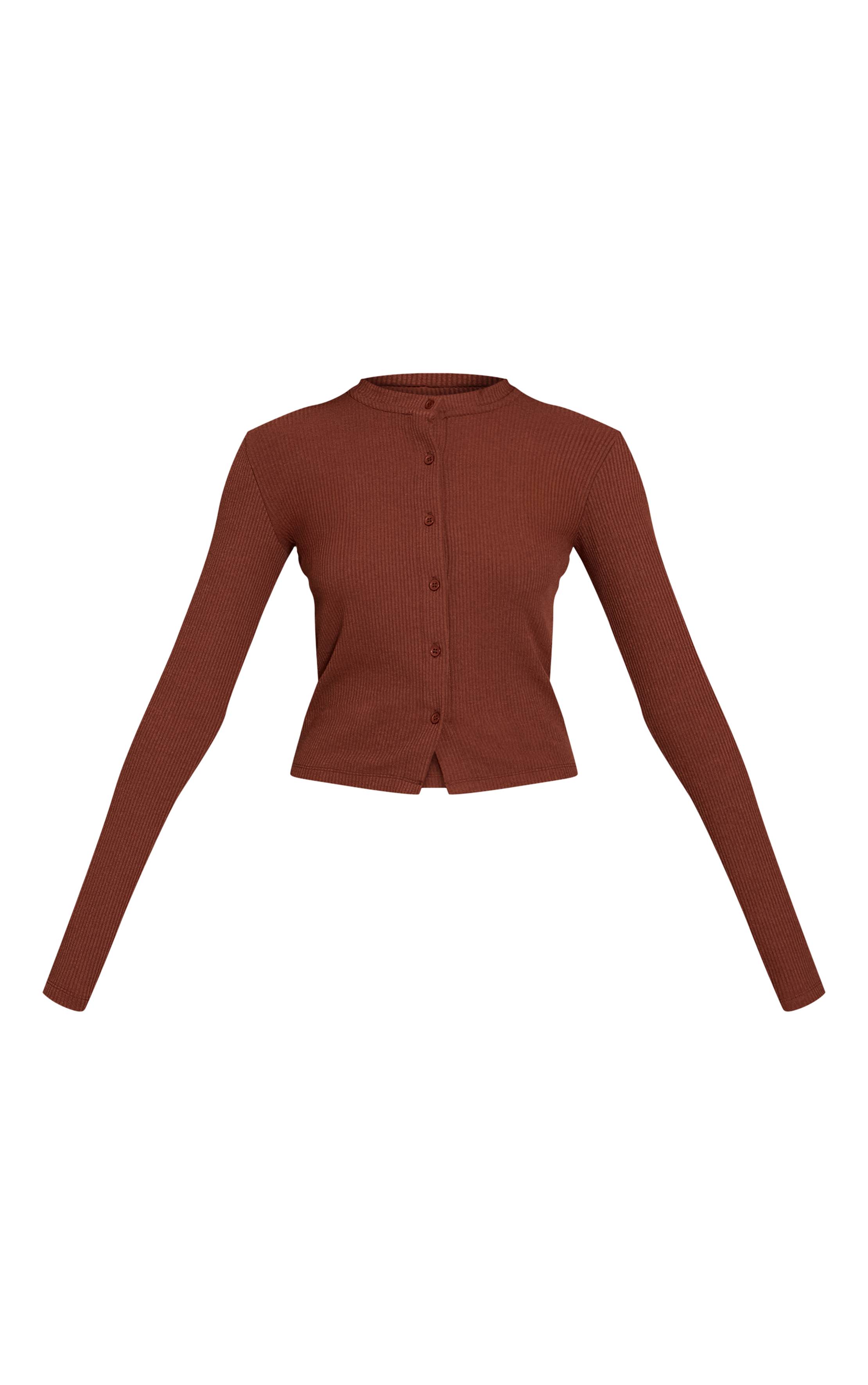 Chocolat Ensemble Coordonné Cardigan Ajusté Côtelé À Manches Longues Et Boutons