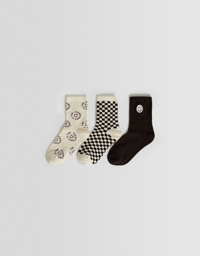 Pacote com 3 pares de meias estampadas