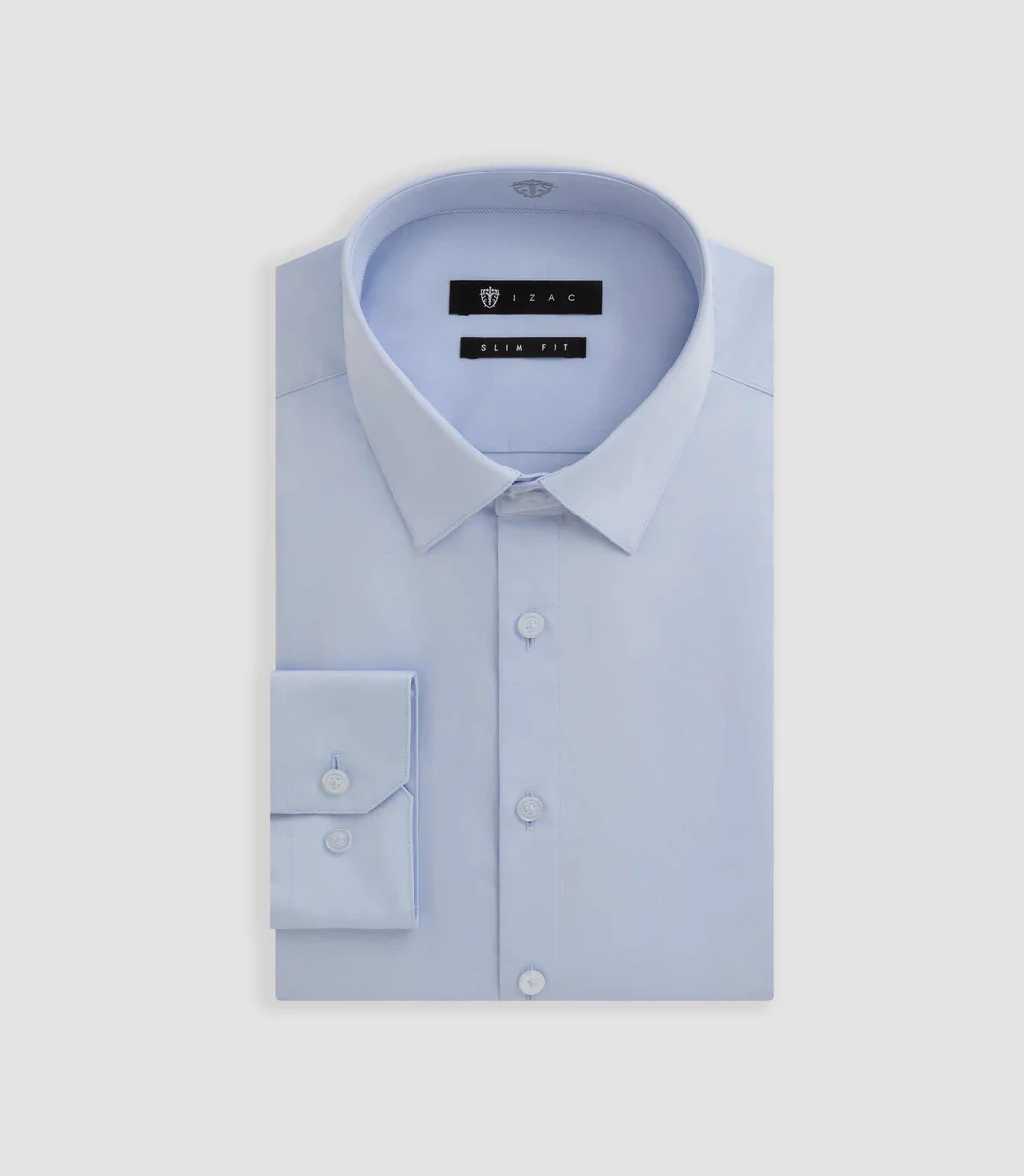 Chemise satin slim ciel 