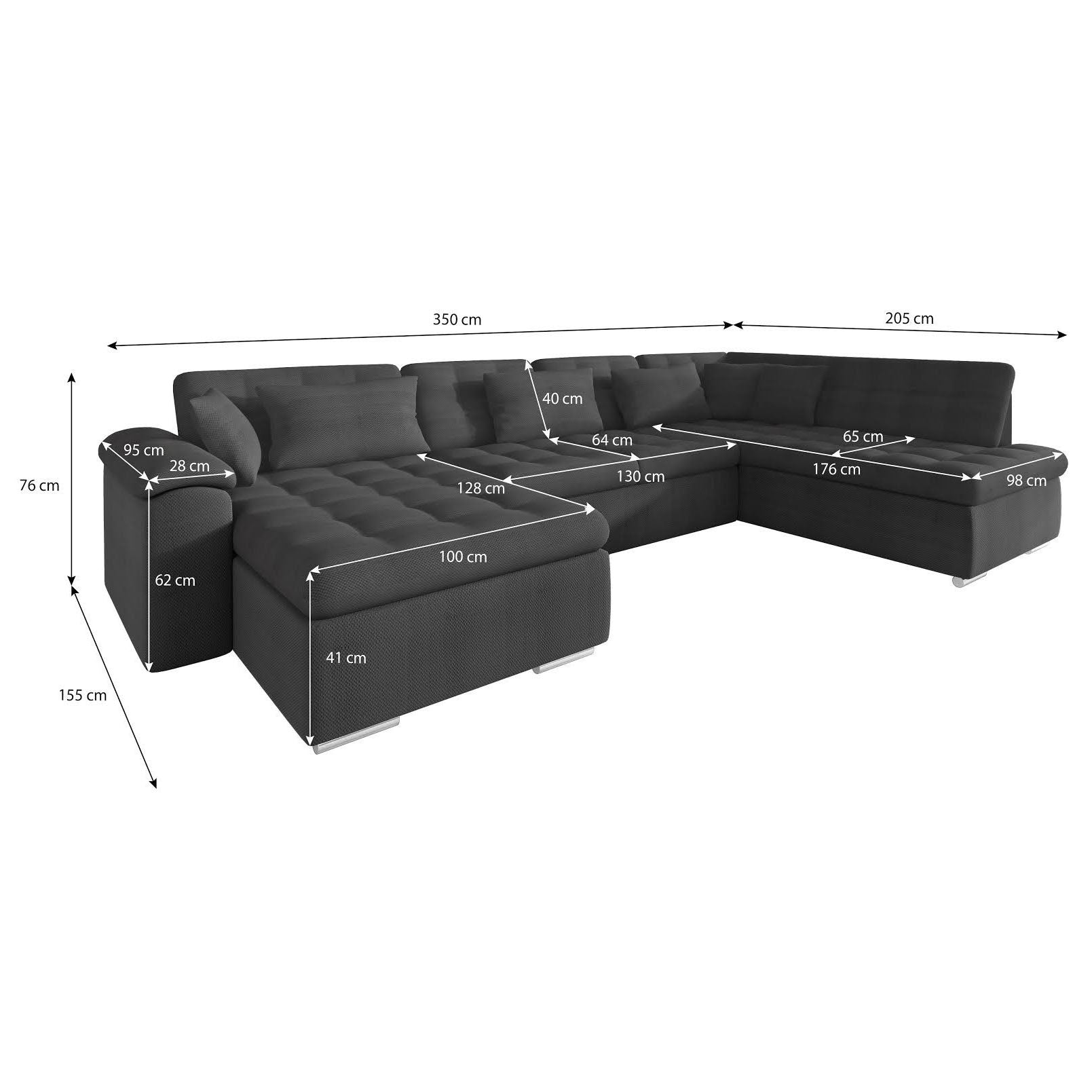 Nicoreta - Hoekbank 5-zits met chaise longue - Velvet grijs - Links