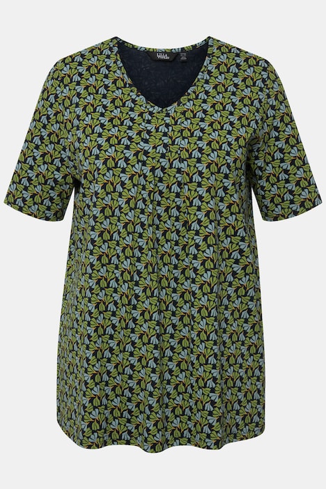 T-Shirt, Zierfalten, A-Linie, V-Ausschnitt, Halbarm