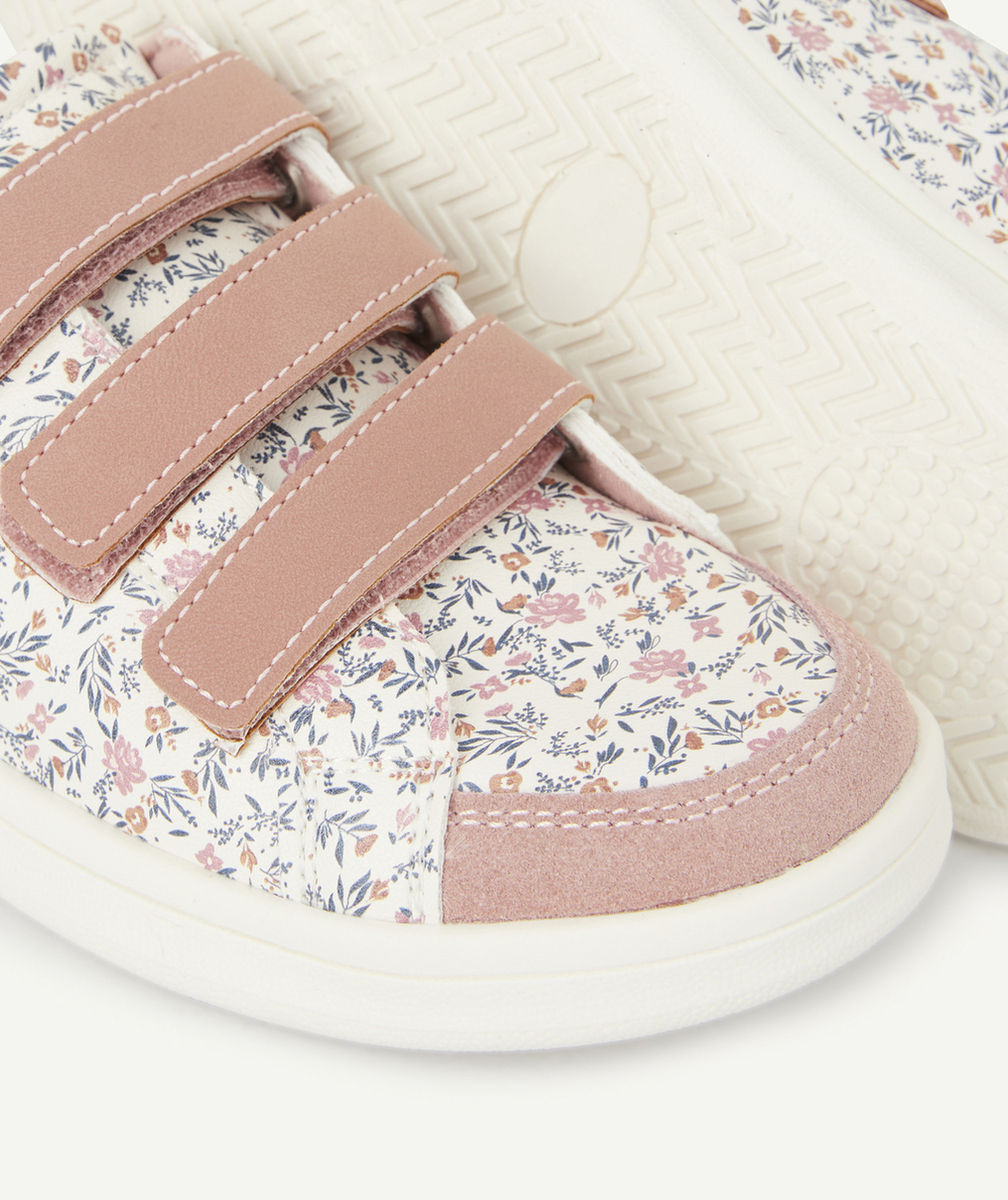 BASKETS BASSES ROSE ET FLEURIE AVEC BANDES AUTO-AGRIPPANTES