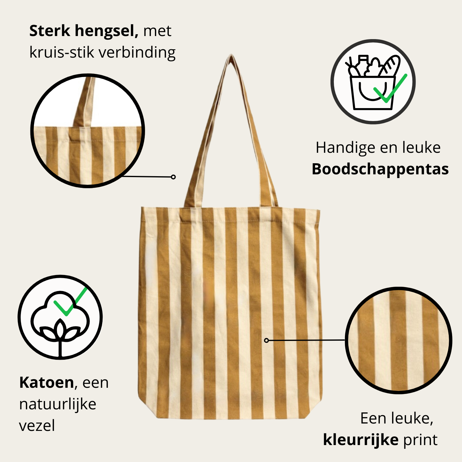 Tas Katoen stripes/zandgeel musterd