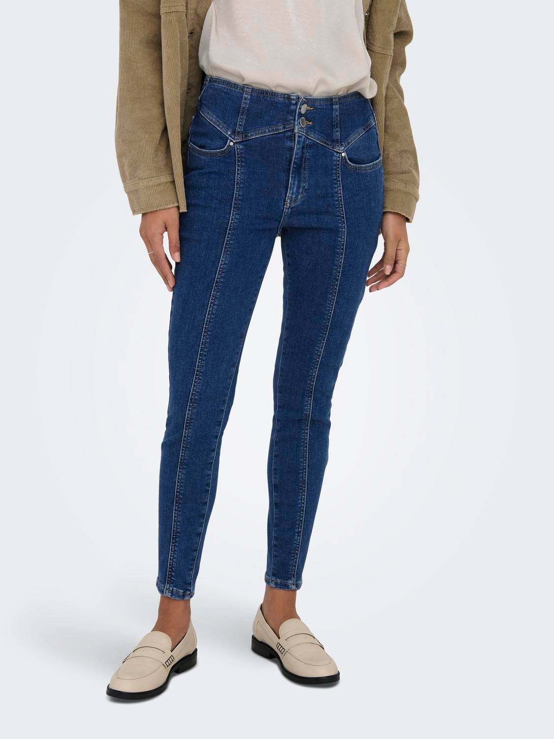 ONLBLUSH Hohe Taille Skinny Fit Jeans Dark Blue Denim