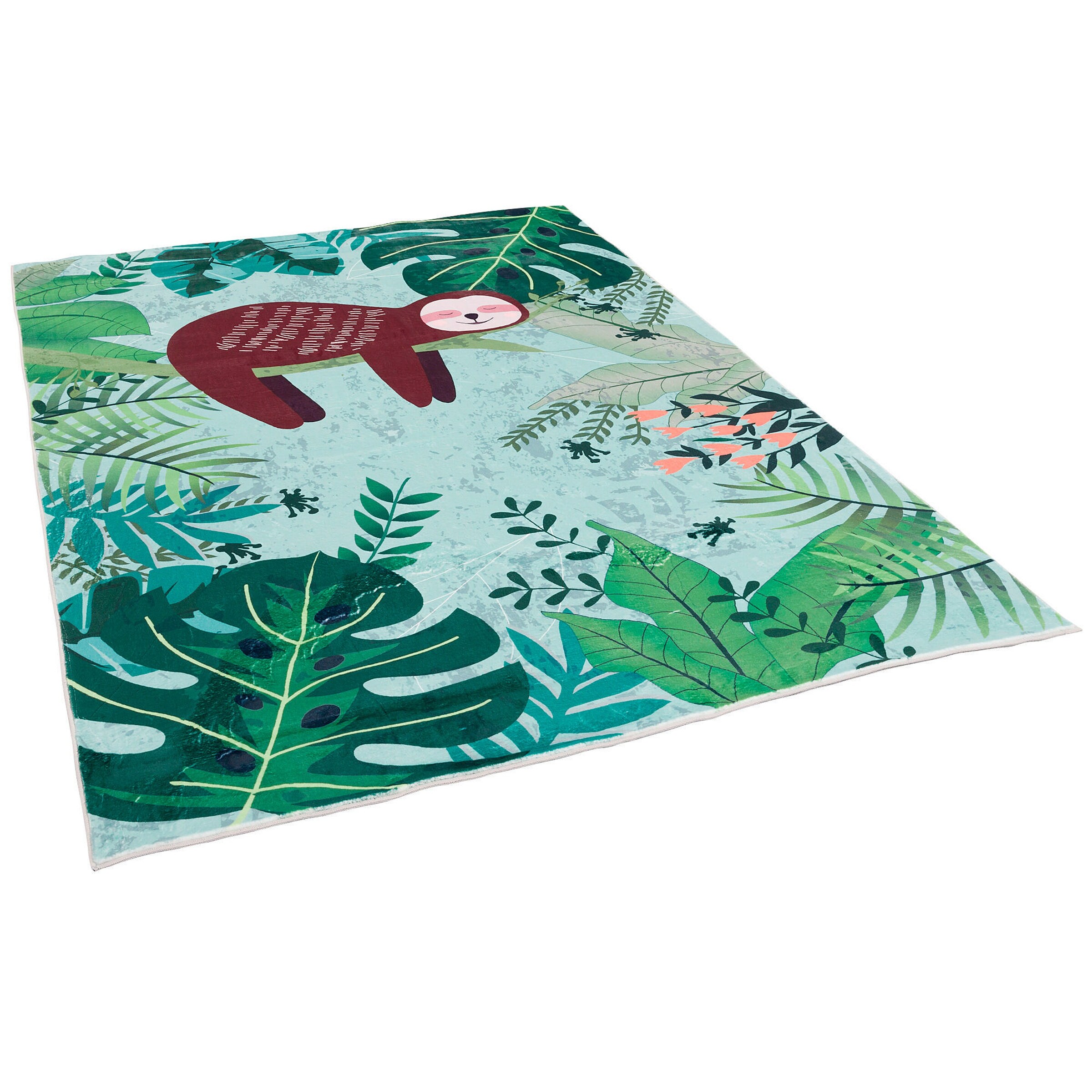 Pergamon Fellteppich Plush Kids Faultier Urwald Bunt - 140x200 cm