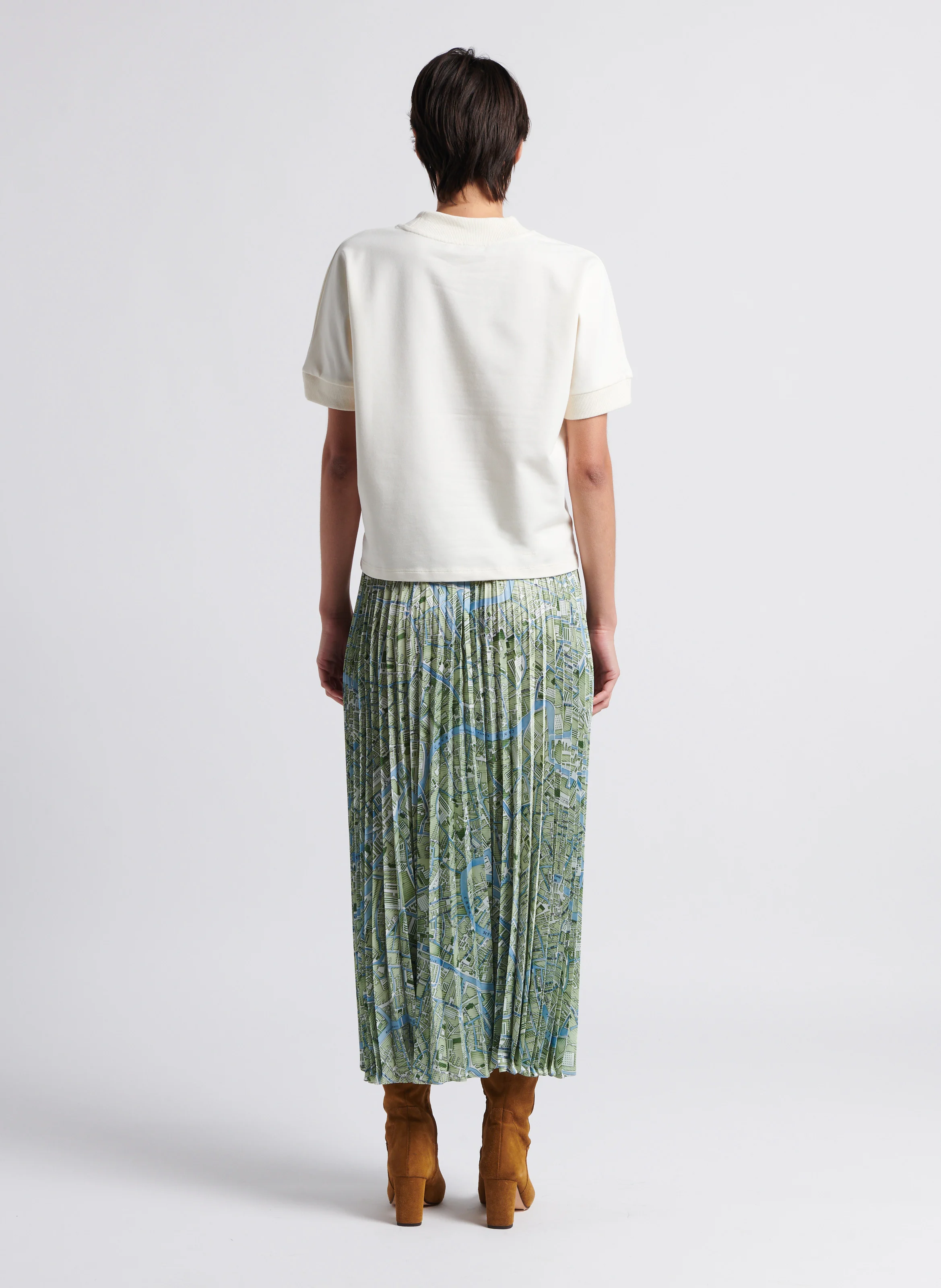 PAGANO - Jupe longue plissée en twill imprimé | Vert