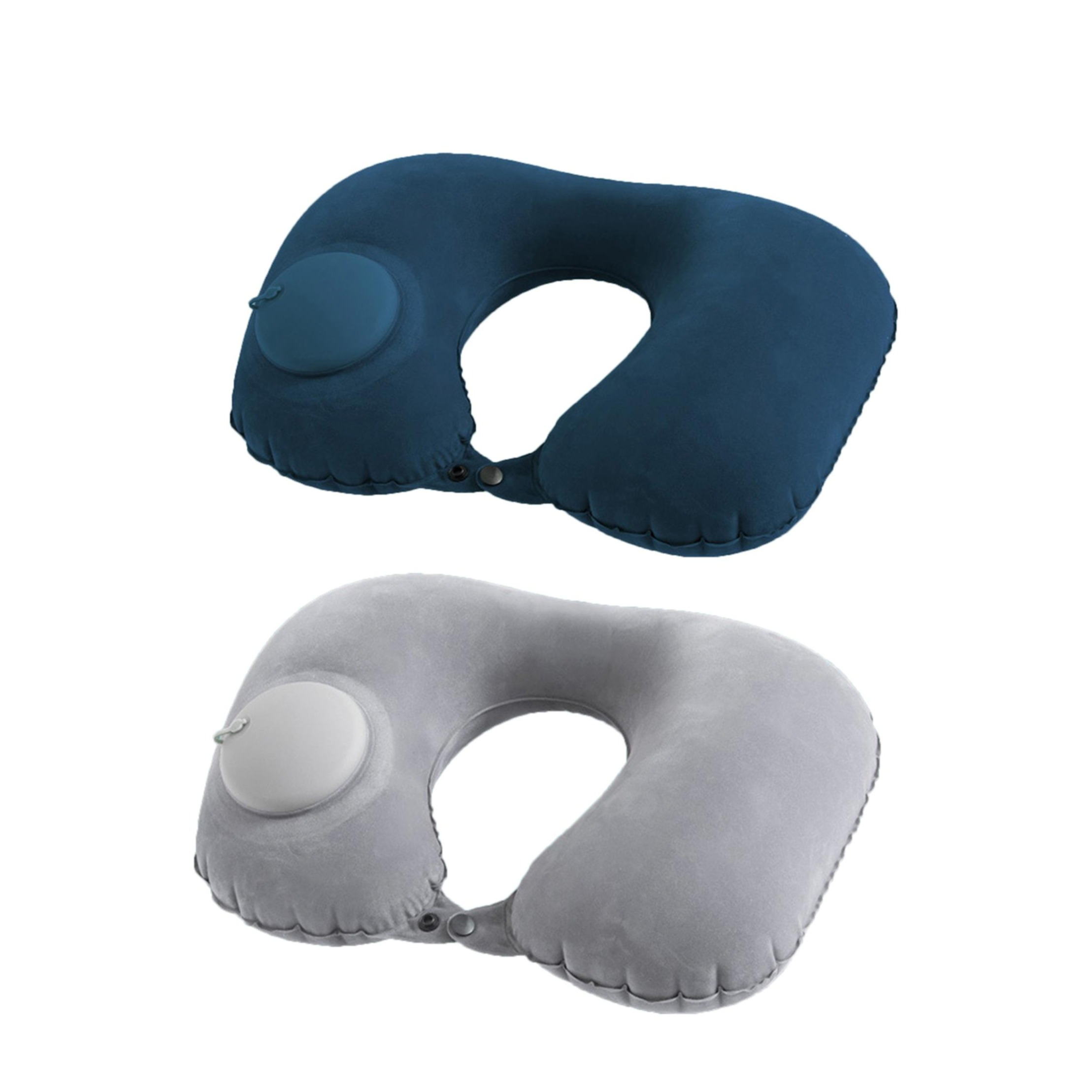 (2er Set) Aufblasbare Nackenkissen Reise Nackenhörnchen - Grau / Blau