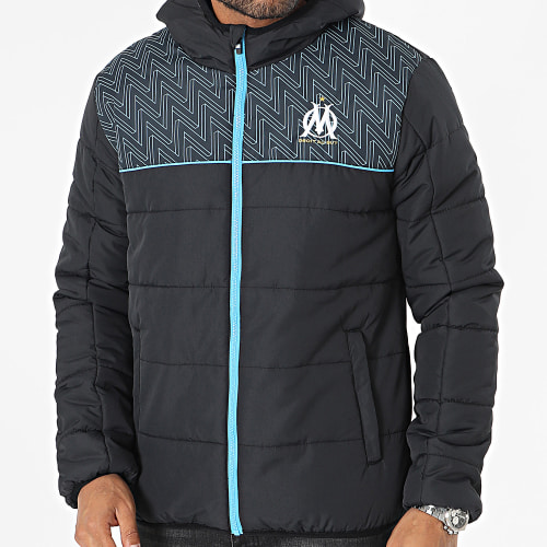 Doudoune Capuche Fan M23018 Noir Bleu Clair