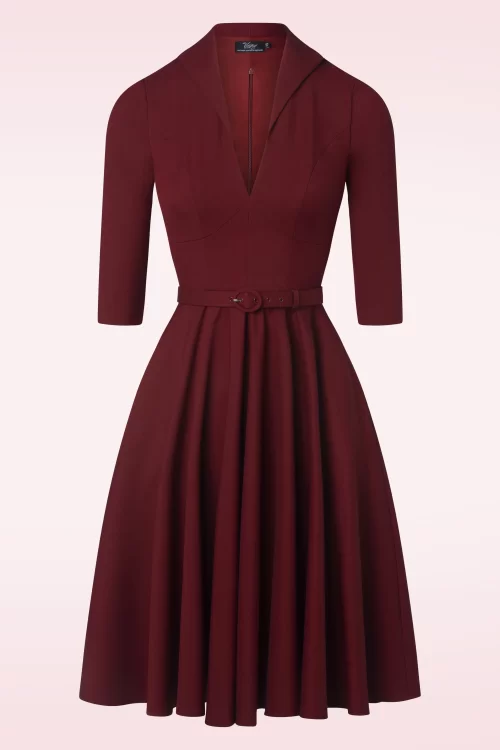 Vintage Diva  Laura Lee swing jurk in bordeauxrood