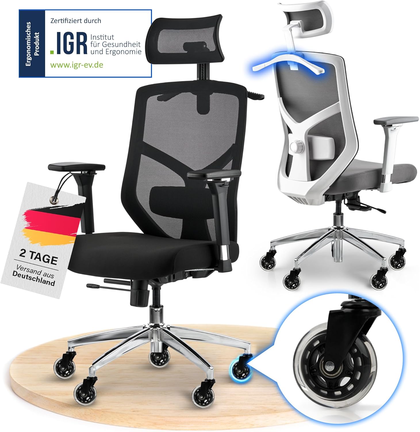 Bürostuhl Ergonomisch [TESTSIEGER] Kratzerfreie Rollen Atmungsaktiv | Ergonomischer Schreibtischstuhl | Büro Stuhl 150 kg Belastbar | Computerstuhl | Drehstuhl | Home Office Chair Ergonomic