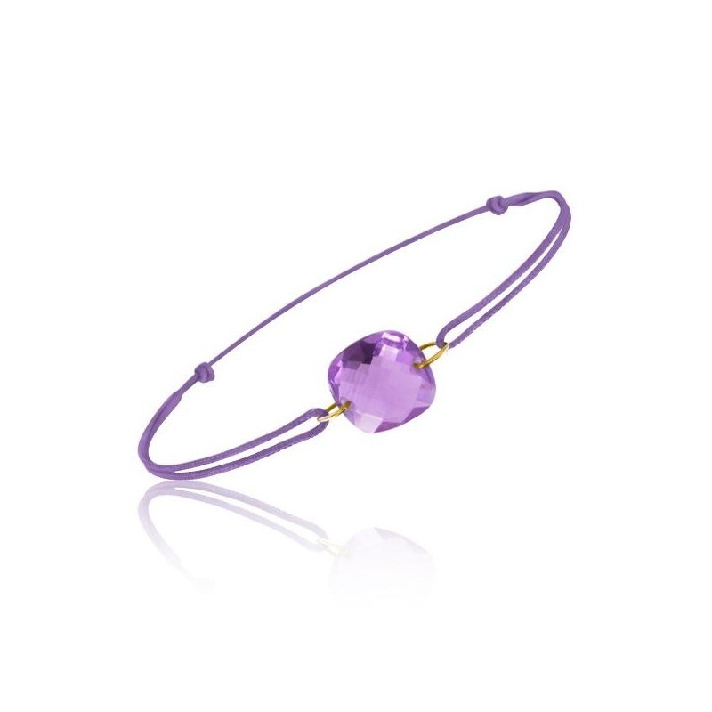 Bracelet cordon violet avec améthyste coussin - BeJewels