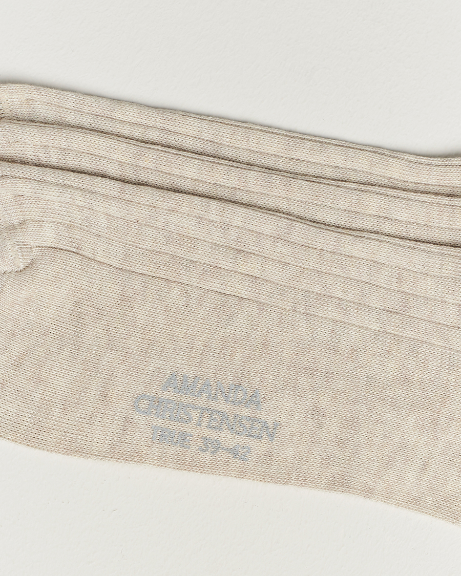 Amanda Christensen 3-Pack True Cotton Ribbed Socks Sand Melange