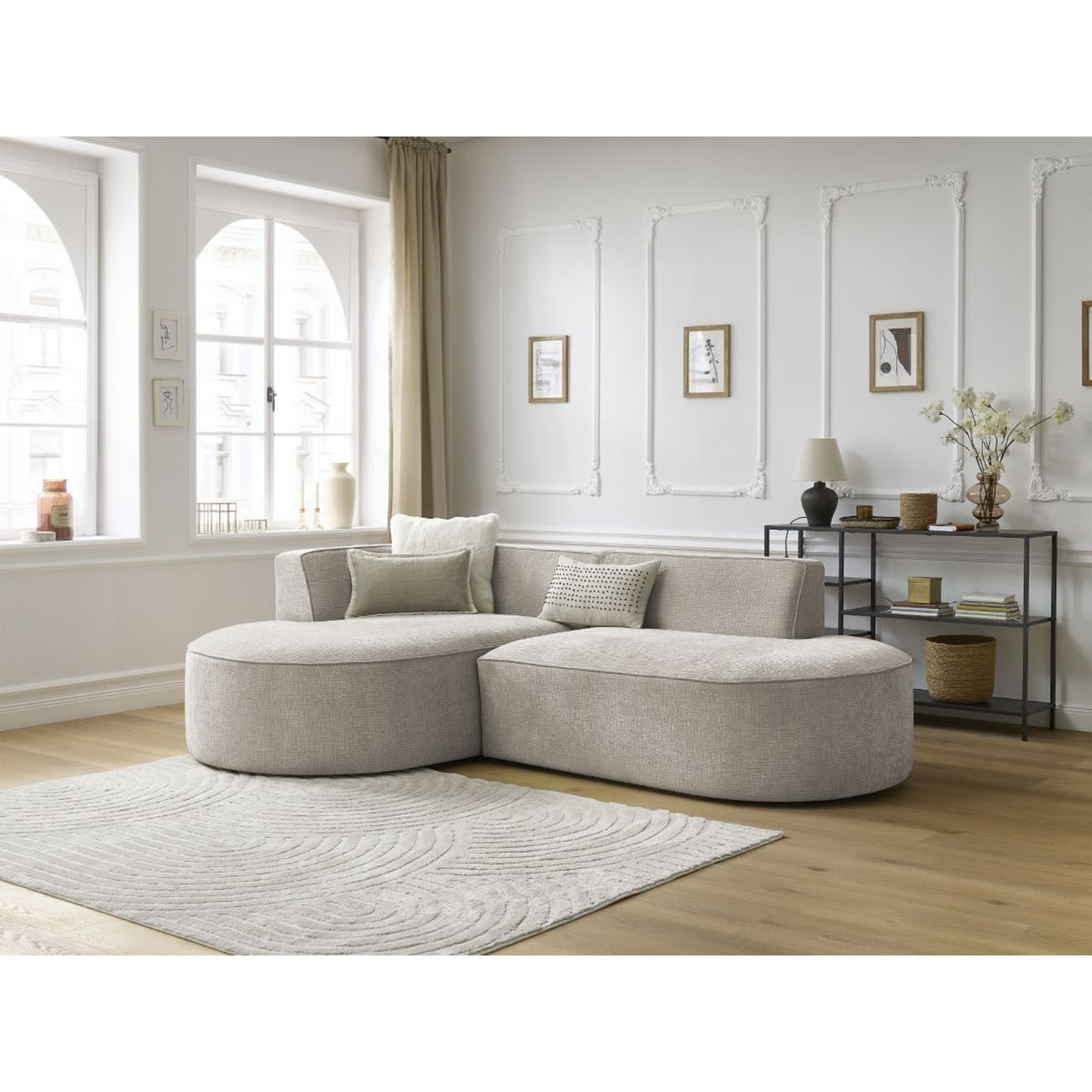 Bobochic Canapé d'angle gauche fixe 4 places Rousseau texturé beige - 250x160x72 cm
